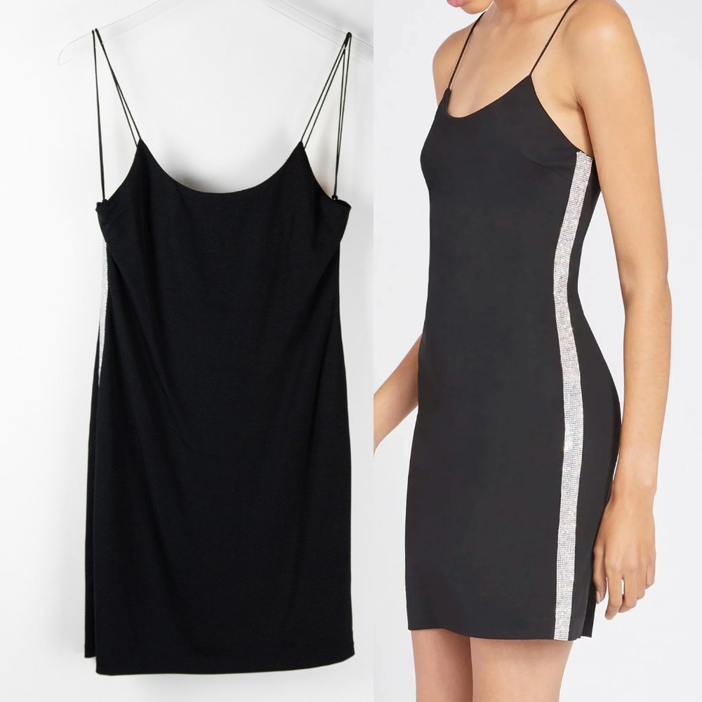 Alice + Olivia "Noni" Dress Sleeveless Mini Crystal Side Stripes Black Size 14